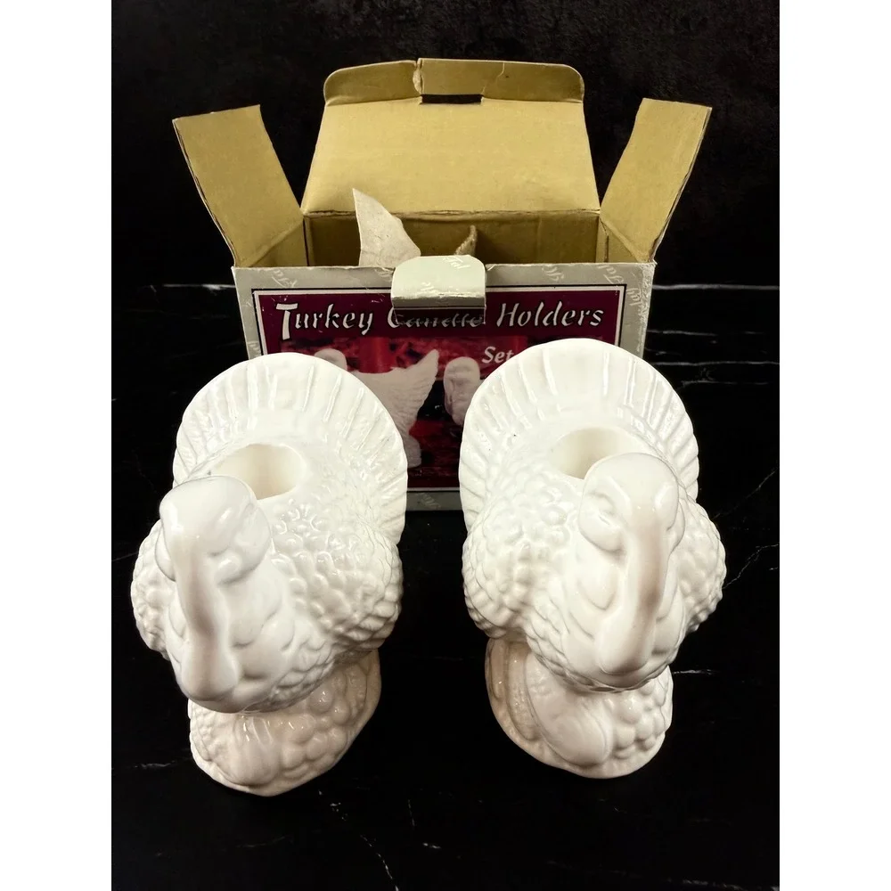 Vintage NIB 1995 Set of TWO Westwood Ceramic Turkey Candle Holders 3.5